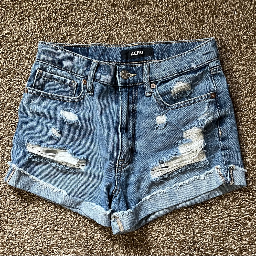 Aero distressed jean shorts